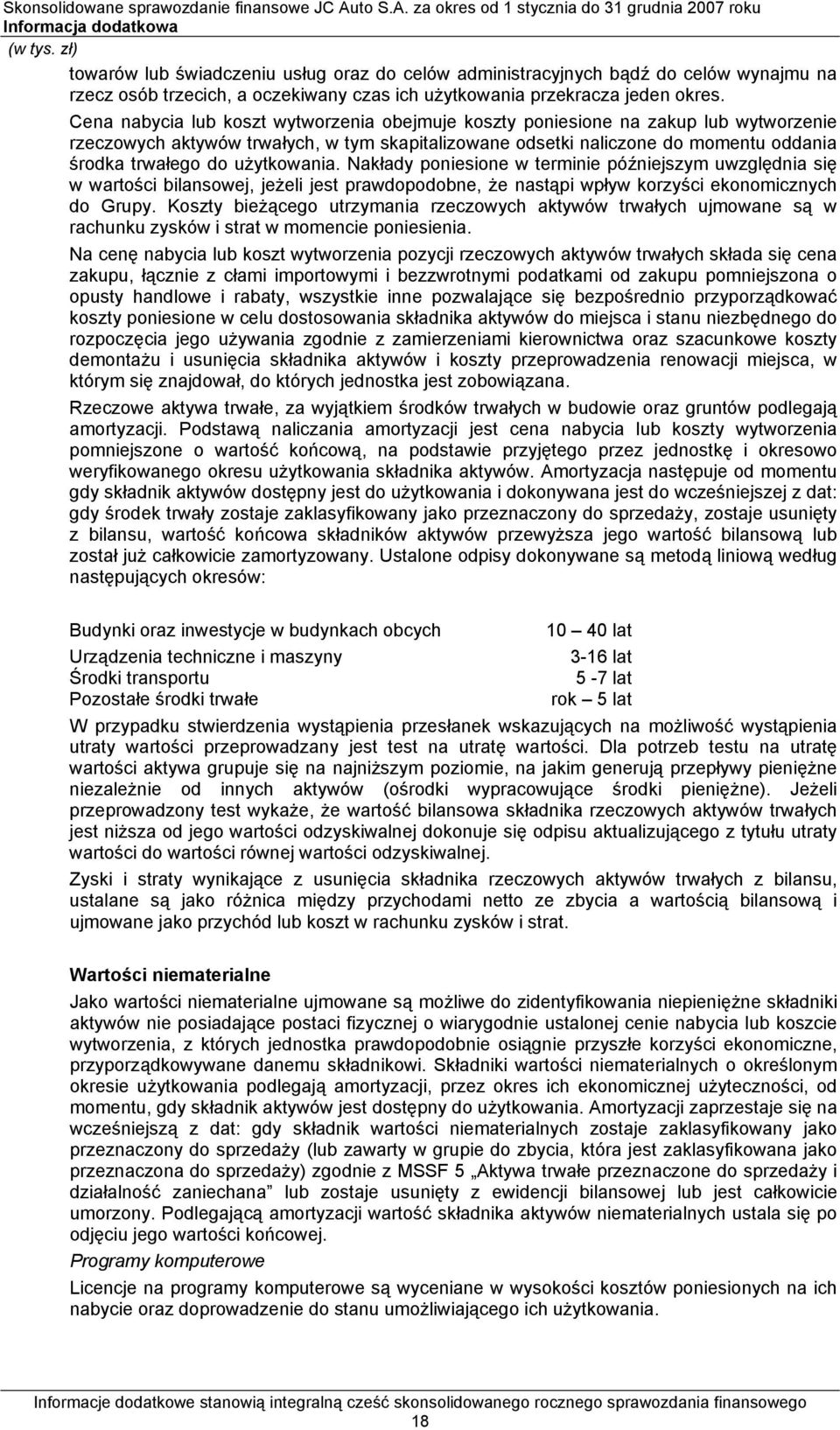 użytkowania. Nakłady poniesione w terminie późniejszym uwzględnia się w wartości bilansowej, jeżeli jest prawdopodobne, że nastąpi wpływ korzyści ekonomicznych do Grupy.