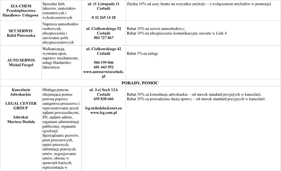 prawna obejmująca pomoc prawną poprzez zastępstwa procesowe i reprezentowanie przed sądami powszechnymi, SN, sądami admin., organami administracji publicznej, organami egzekucji.