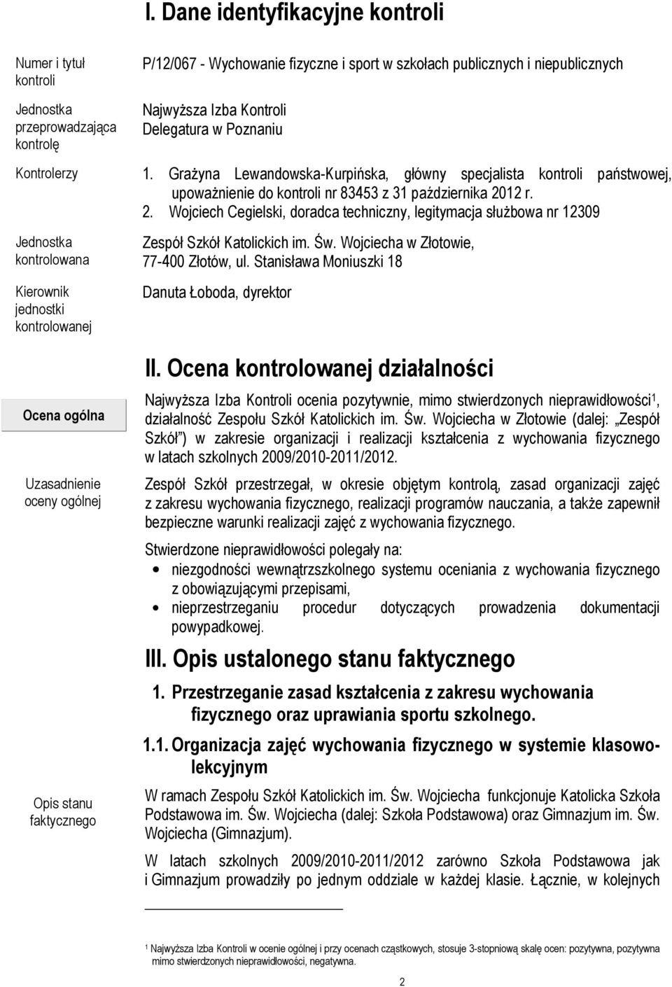 Grażyna Lewandowska-Kurpińska, główny specjalista kontroli państwowej, upoważnienie do kontroli nr 83453 z 31 października 20