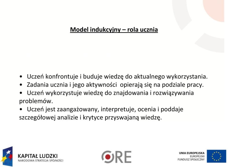 Zadania ucznia i jego aktywności opierają się na podziale pracy.