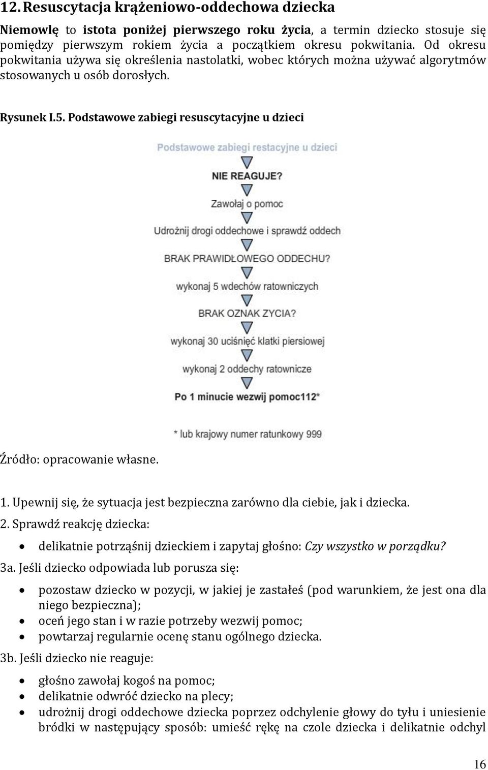 Podstawowe zabiegi resuscytacyjne u dzieci Źródło: opracowanie własne. 1. Upewnij się, że sytuacja jest bezpieczna zarówno dla ciebie, jak i dziecka. 2.