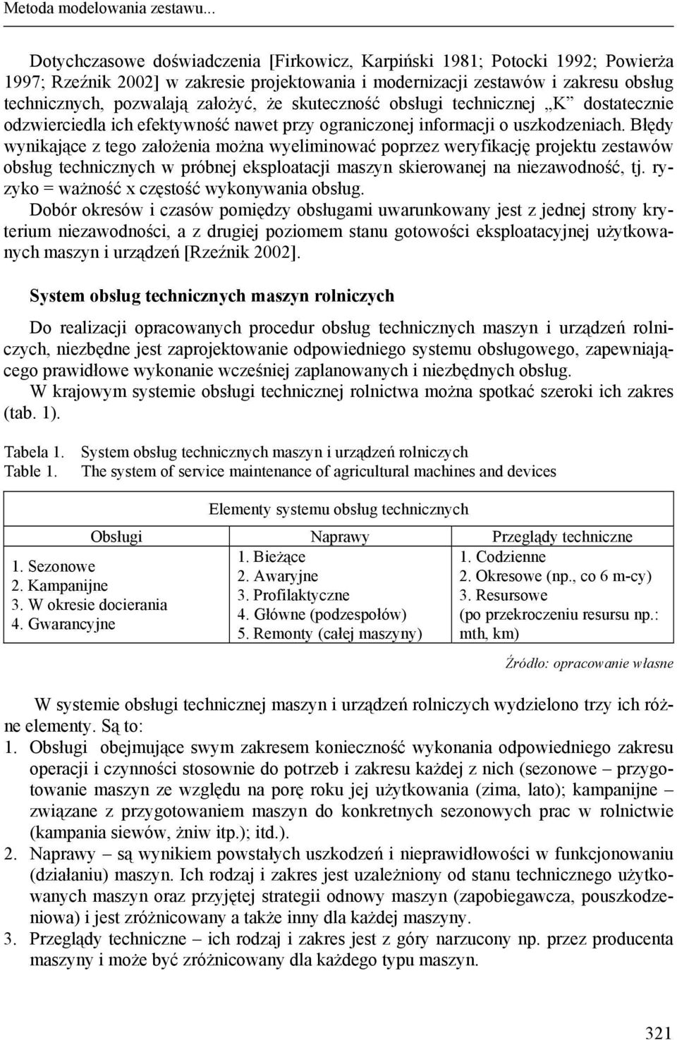 założyć, że skuteczność obsługi technicznej K dostatecznie odzwierciedla ich efektywność nawet przy ograniczonej informacji o uszkodzeniach.