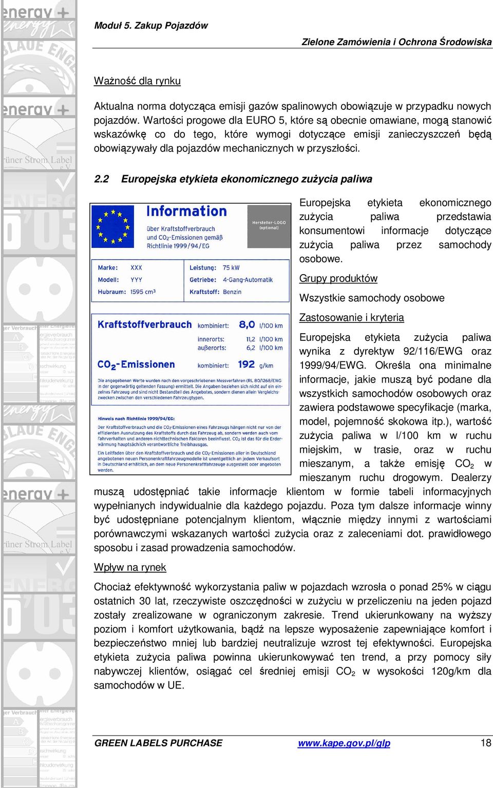 2 Europejska etykieta ekonomicznego zużycia paliwa Europejska etykieta ekonomicznego zużycia paliwa przedstawia konsumentowi informacje dotyczące zużycia paliwa przez samochody osobowe.