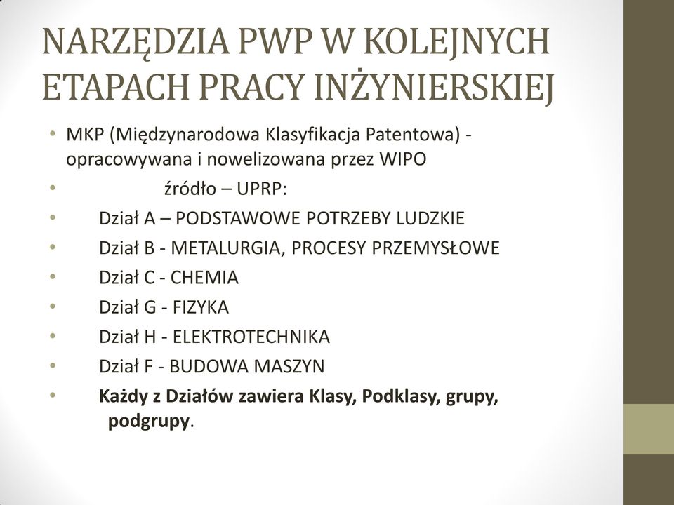 PROCESY PRZEMYSŁOWE Dział C - CHEMIA Dział G - FIZYKA Dział H - ELEKTROTECHNIKA