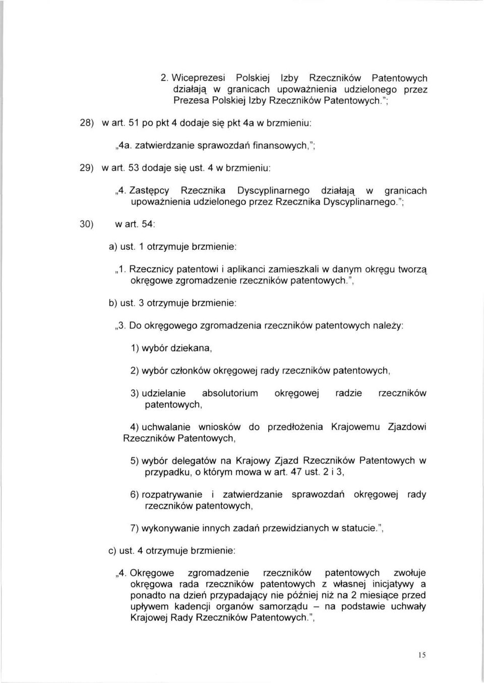 Zastępcy Rzecznika Dyscyplinarnego działają w granicach upoważnienia udzielonego przez Rzecznika Dyscyplinarnego."; 30) w art. 54: a) ust. 1 otrzymuje brzmienie: 1.