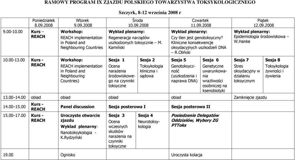 Kliniczne konsekwencje oksydacyjnych uszkodzeń DNA R.Oliński Epidemiologia środowiskowa W.Hanke 10.00-13.