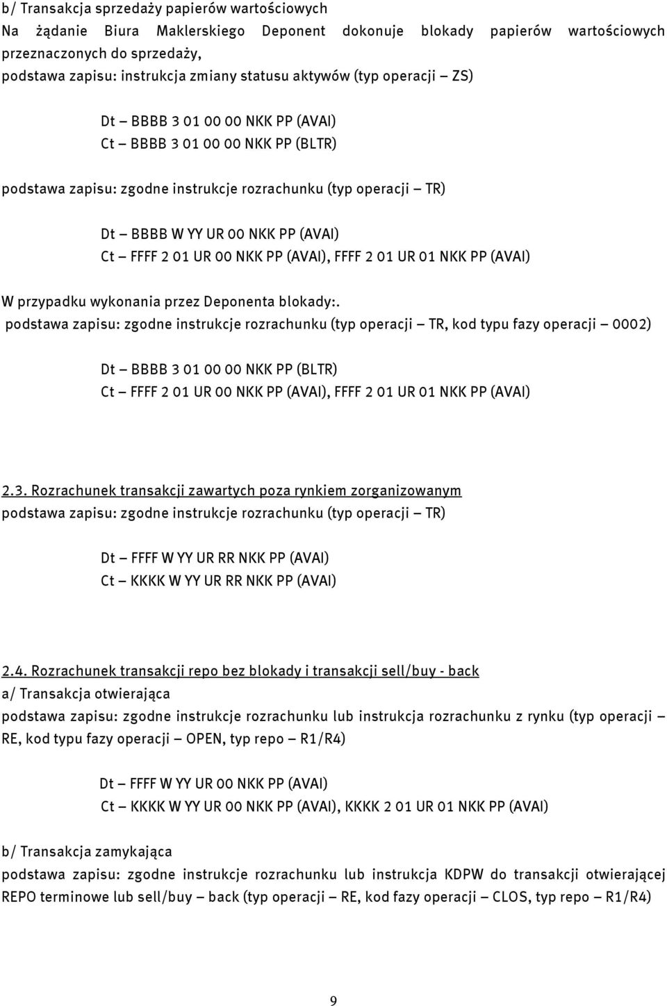 01 UR 00 NKK PP (AVAI), FFFF 2 01 UR 01 NKK PP (AVAI) W przypadku wykonania przez Deponenta blokady:.