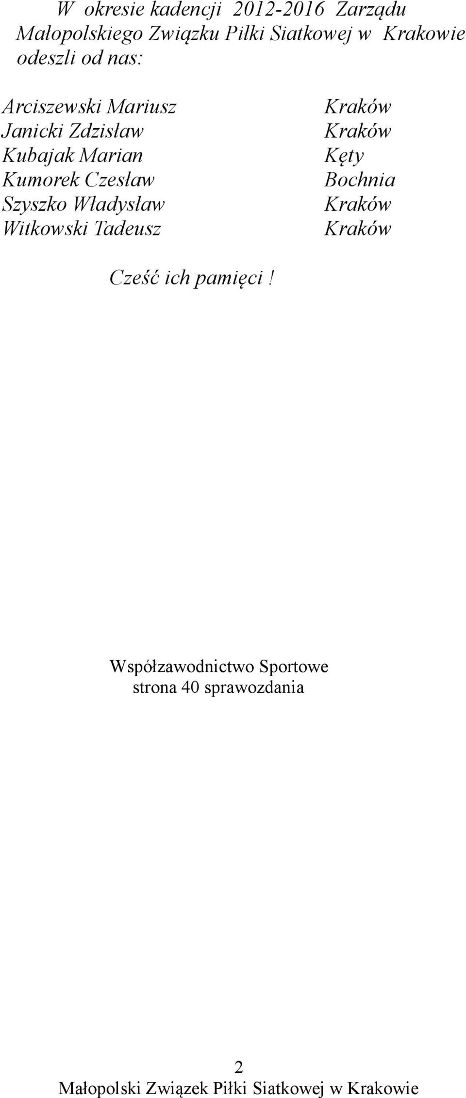 Kumorek Czesław Szyszko Władysław Witkowski Tadeusz Kraków Kraków Kęty Bochnia