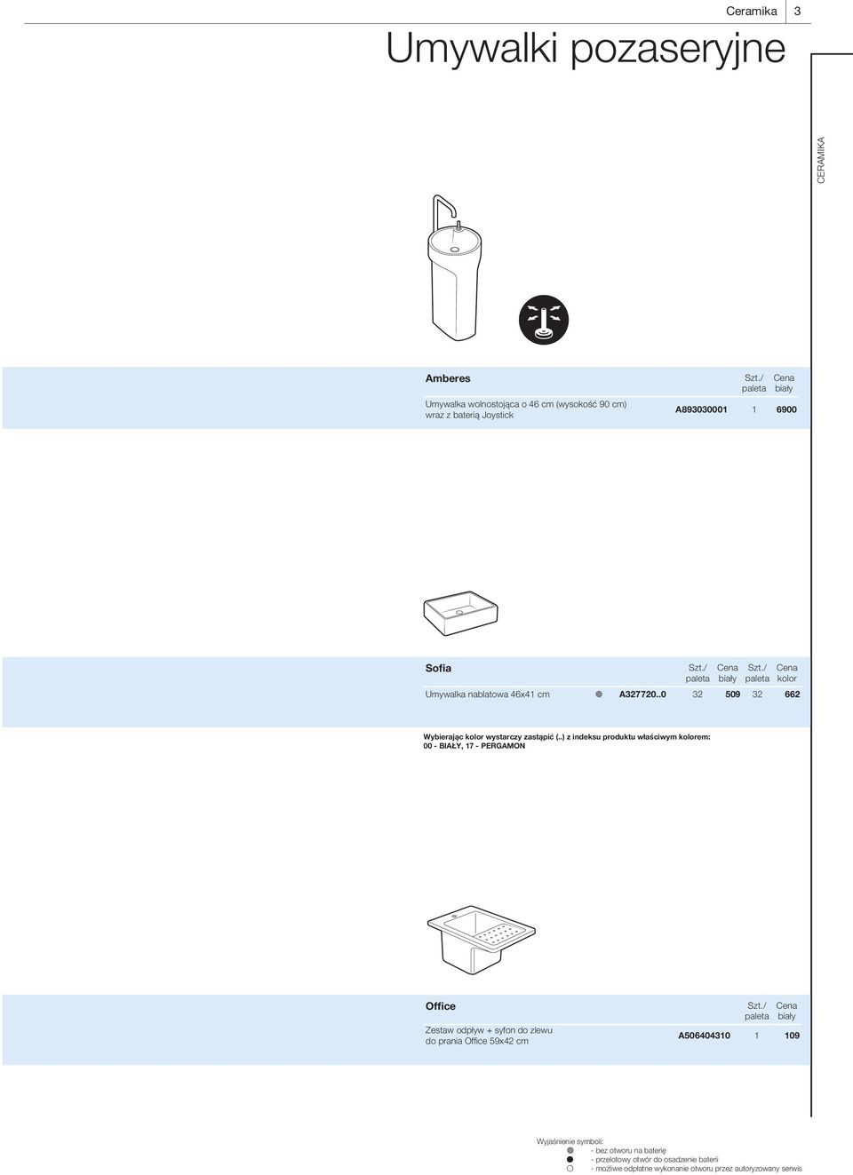 .) z indeksu produktu właściwym kolorem: 00 - BIAŁY, 17 - PERGAMON Office Zestaw odpływ + syfon do zlewu do prania Office 59x42 cm