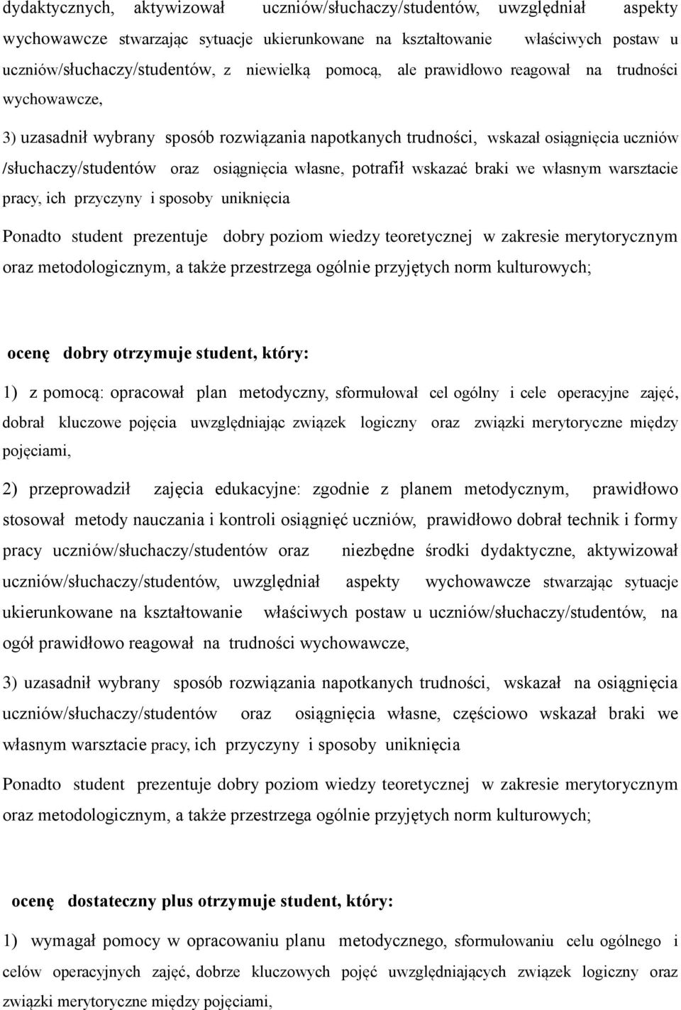 potrafił wskazać braki we własnym warsztacie pracy, ich przyczyny i sposoby uniknięcia Ponadto student prezentuje dobry poziom wiedzy teoretycznej w zakresie merytorycznym oraz metodologicznym, a