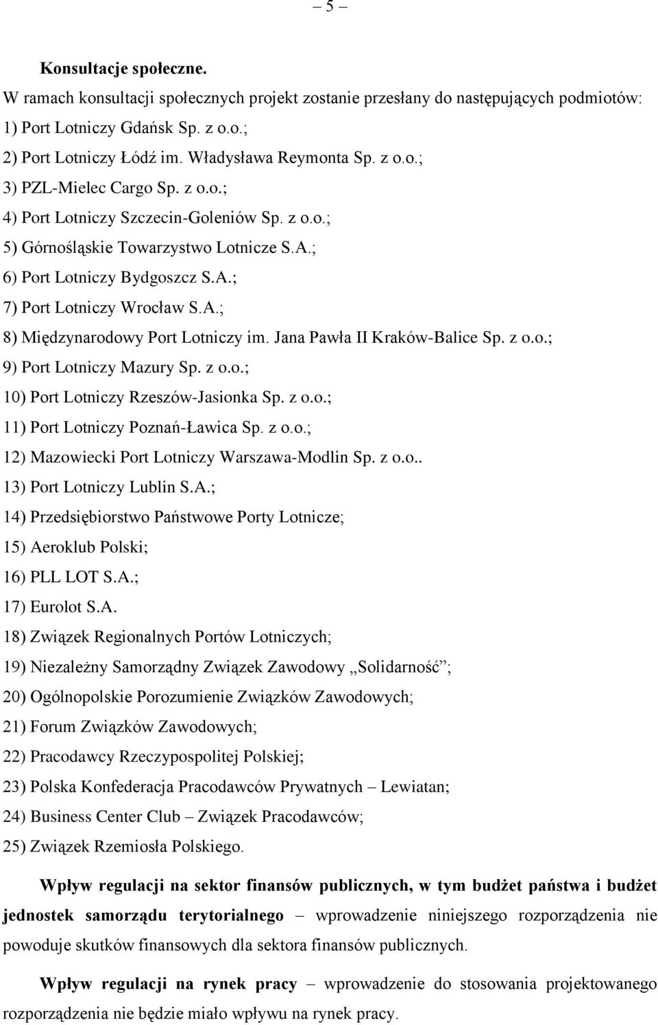 Jana Pawła II Kraków-Balice Sp. z o.o.; 9) Port Lotniczy Mazury Sp. z o.o.; 10) Port Lotniczy Rzeszów-Jasionka Sp. z o.o.; 11) Port Lotniczy Poznań-Ławica Sp. z o.o.; 12) Mazowiecki Port Lotniczy Warszawa-Modlin Sp.