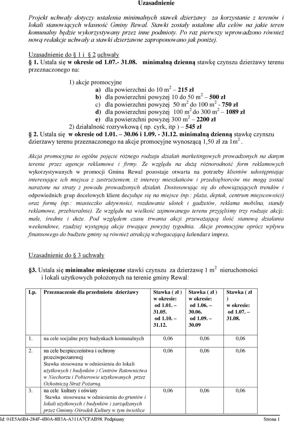 Po raz pierwszy wprowadzono również nową redakcje uchwały a stawki dzierżawne zaproponowano jak poniżej. Uzasadnienie do 1 i 2 uchwały 1. Ustala się w okresie od 1.07.- 31.08.