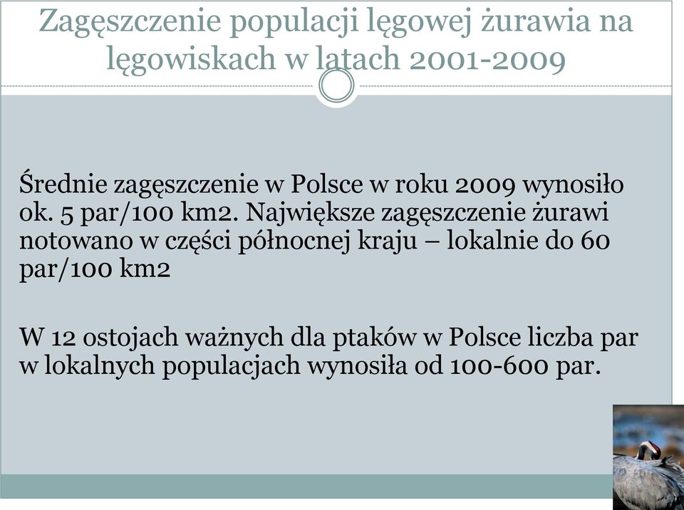 Największe zagęszczenie żurawi notowano w części północnej kraju lokalnie do 60