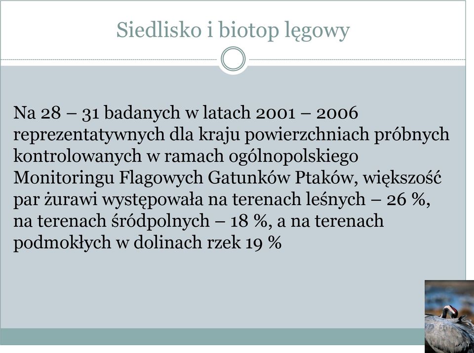 Monitoringu Flagowych Gatunków Ptaków, większość par żurawi występowała na