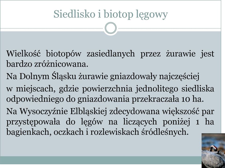 siedliska odpowiedniego do gniazdowania przekraczała 10 ha.