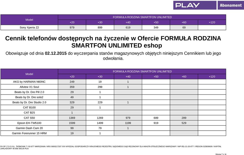 FORMUŁA RODZINA SMARTFON UNLIMITED AKG by HARMAN N60NC 249 19 1 Allview X1 Soul 359 299 1 Beats by Dr. Dre Pill 2.0 29 1 Beats by Dr.