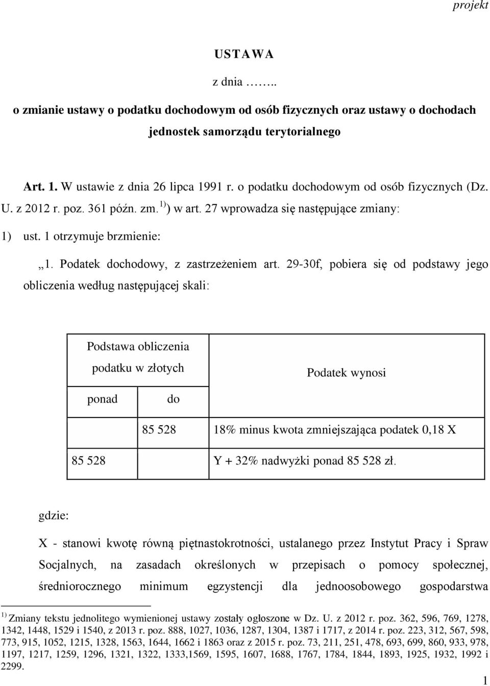 29-30f, pobiera się od podstawy jego obliczenia według następującej skali: Podstawa obliczenia podatku w złotych Podatek wynosi ponad do 85 528 18% minus kwota zmniejszająca podatek 0,18 X 85 528 Y +