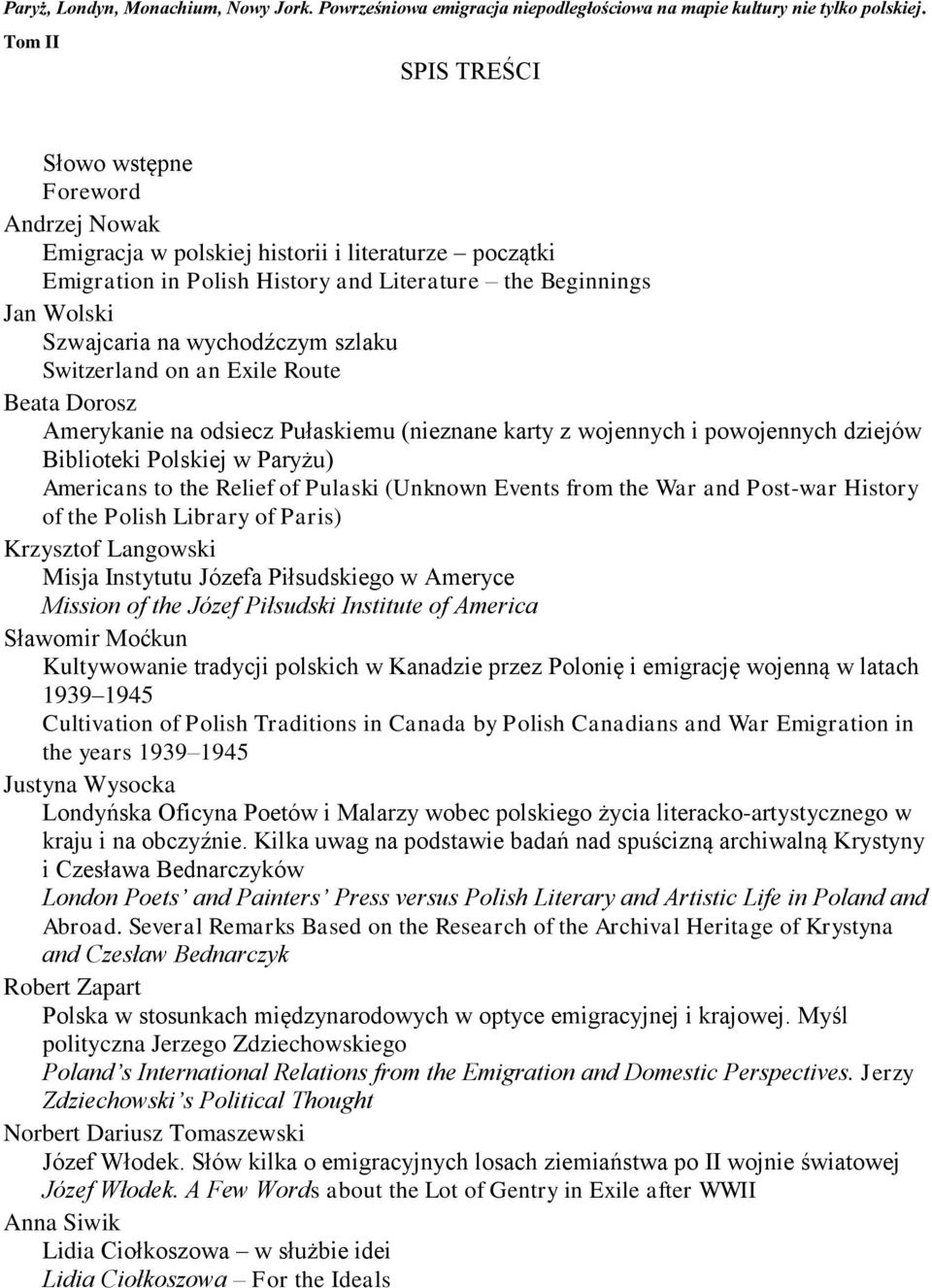 wychodźczym szlaku Switzerland on an Exile Route Beata Dorosz Amerykanie na odsiecz Pułaskiemu (nieznane karty z wojennych i powojennych dziejów Biblioteki Polskiej w Paryżu) Americans to the Relief