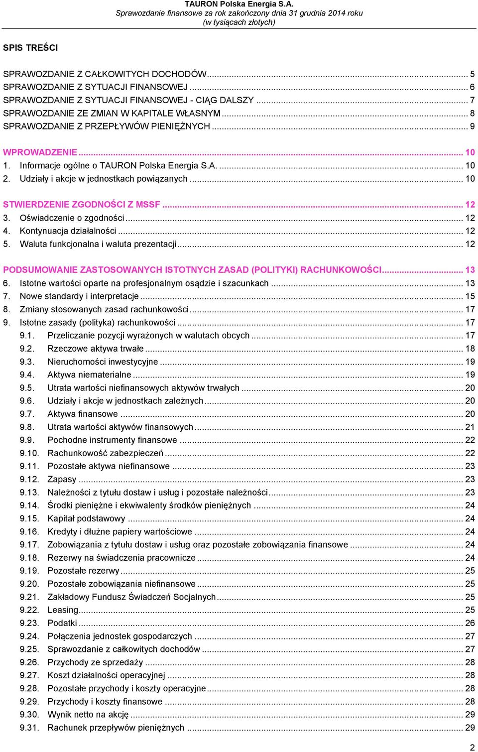 .. 10 STWIERDZENIE ZGODNOŚCI Z MSSF... 12 3. Oświadczenie o zgodności... 12 4. Kontynuacja działalności... 12 5. Waluta funkcjonalna i waluta prezentacji.