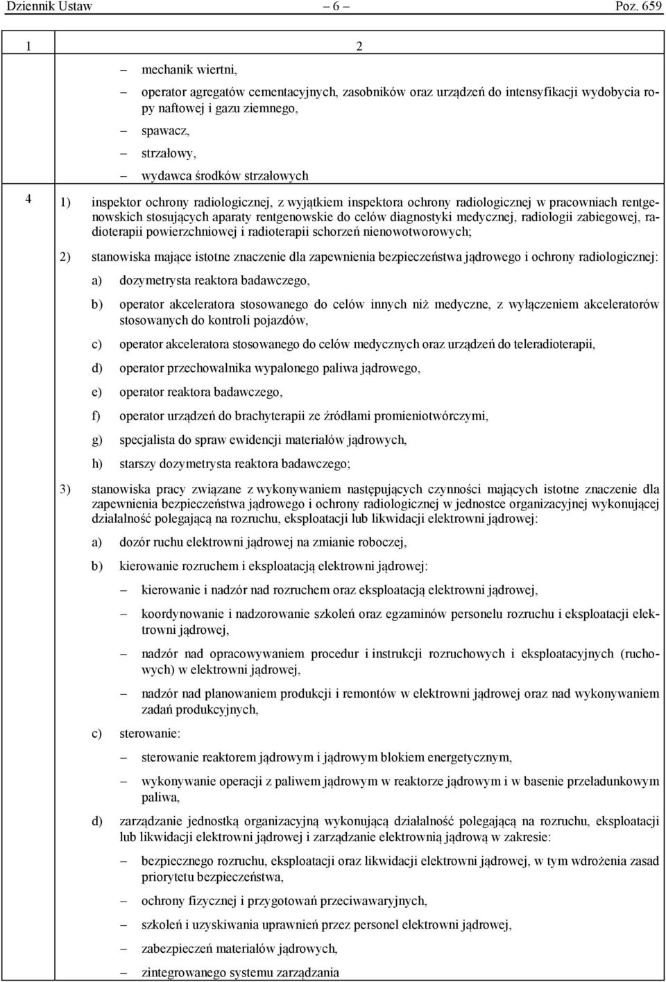 inspektor ochrony radiologicznej, z wyjątkiem inspektora ochrony radiologicznej w pracowniach rentgenowskich stosujących aparaty rentgenowskie do celów diagnostyki medycznej, radiologii zabiegowej,