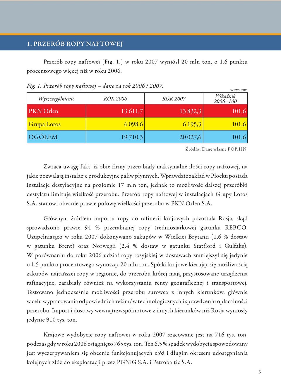 Zwraca uwagę fakt, iż obie firmy przerabiały maksymalne ilości ropy naftowej, na jakie pozwalają instalacje produkcyjne paliw płynnych.