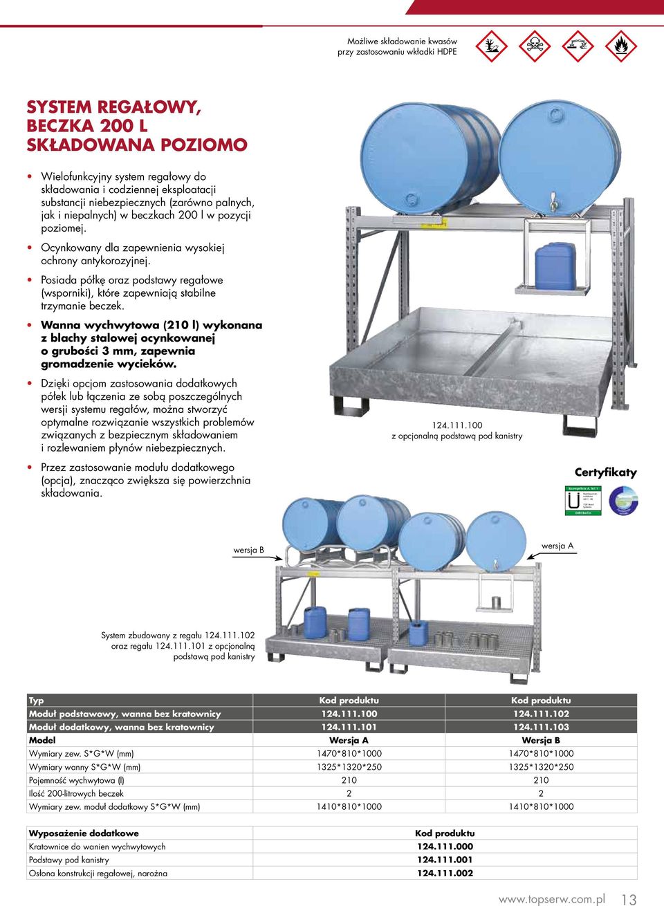 Posiada półkę oraz podstawy regałowe (wsporniki), które zapewniają stabilne trzymanie beczek.