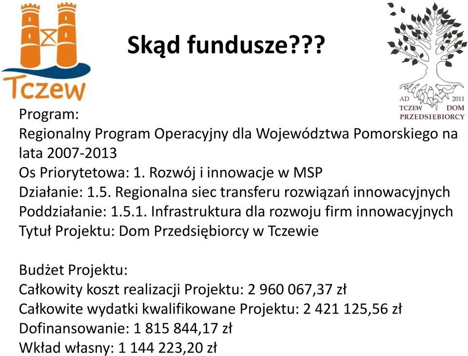 ?? Program: Regionalny Program Operacyjny dla Województwa Pomorskiego na lata 2007-2013 Os Priorytetowa: 1.