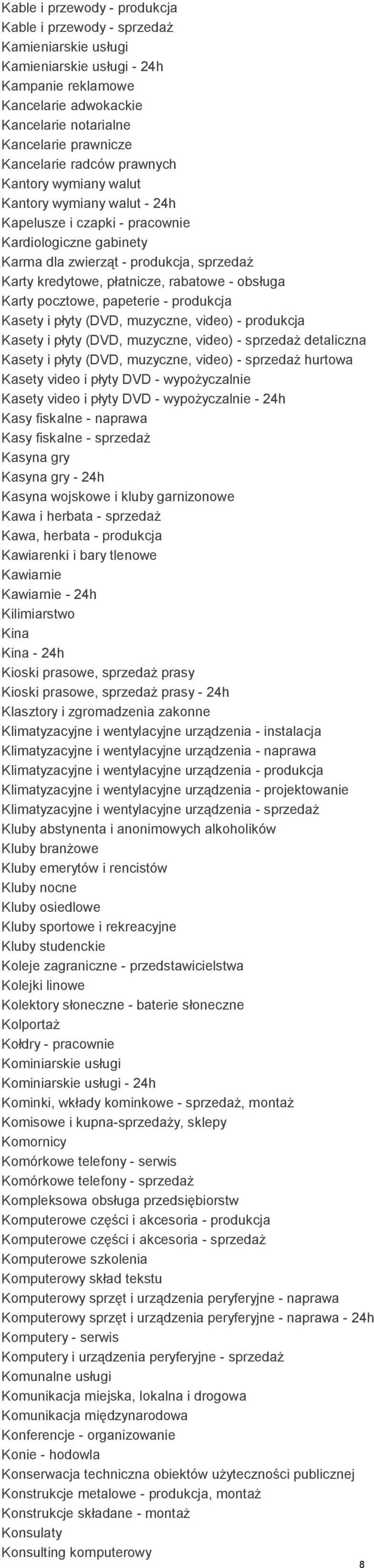 - obsługa Karty pocztowe, papeterie - produkcja Kasety i płyty (DVD, muzyczne, video) - produkcja Kasety i płyty (DVD, muzyczne, video) - sprzedaż detaliczna Kasety i płyty (DVD, muzyczne, video) -