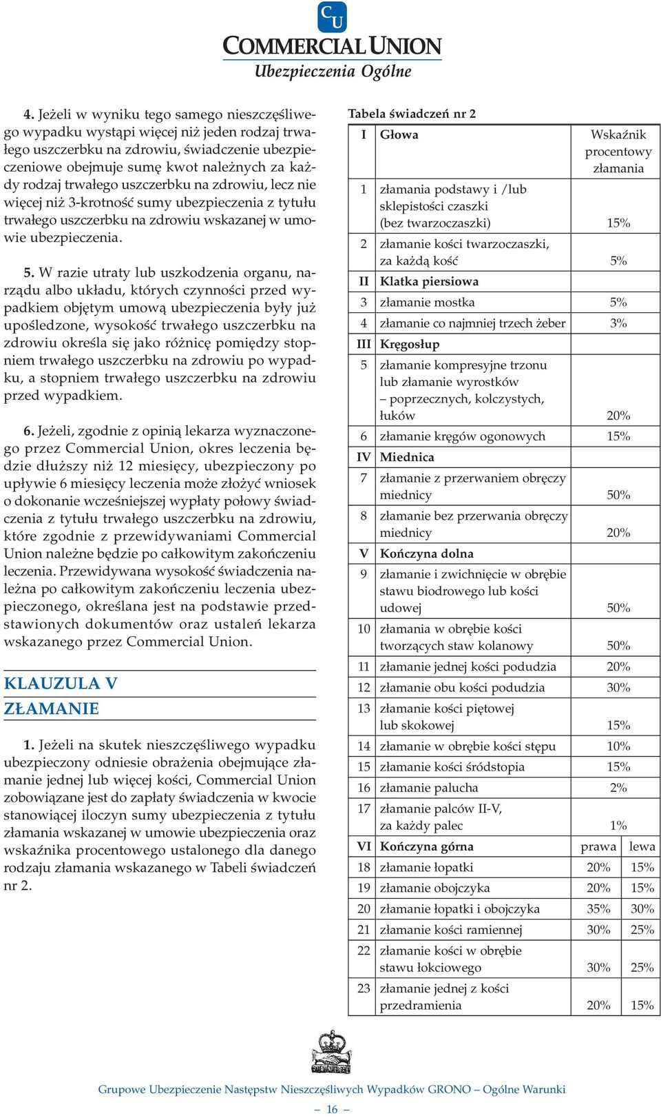 W razie utraty lub uszkodzenia organu, narz¹du albo uk³adu, których czynnoœci przed wypadkiem objêtym umow¹ ubezpieczenia by³y ju upoœledzone, wysokoœæ trwa³ego uszczerbku na zdrowiu okreœla siê jako