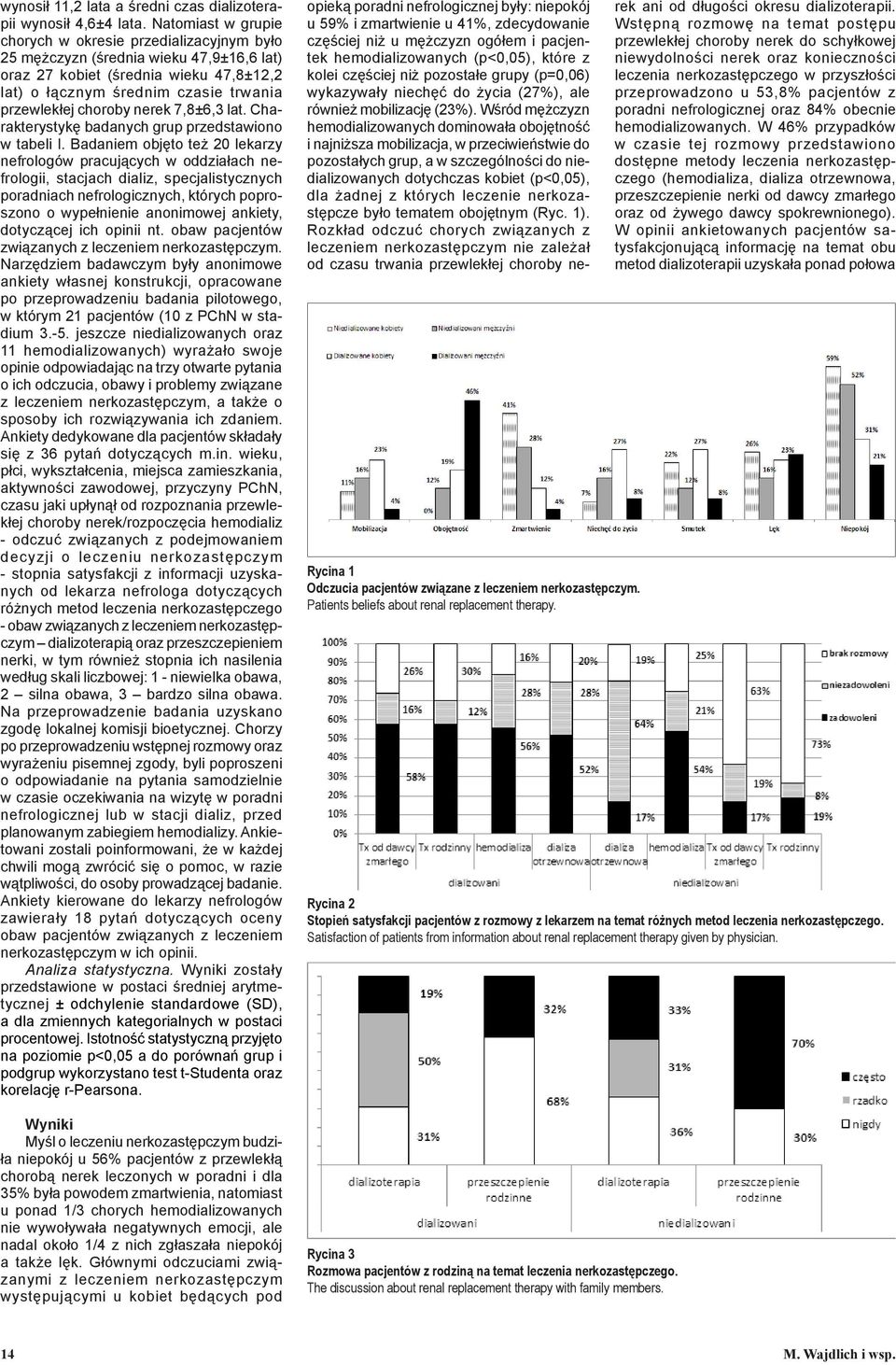 nerek 7,8±6,3 lat. Charakterystykę badanych grup przedstawiono w tabeli I.