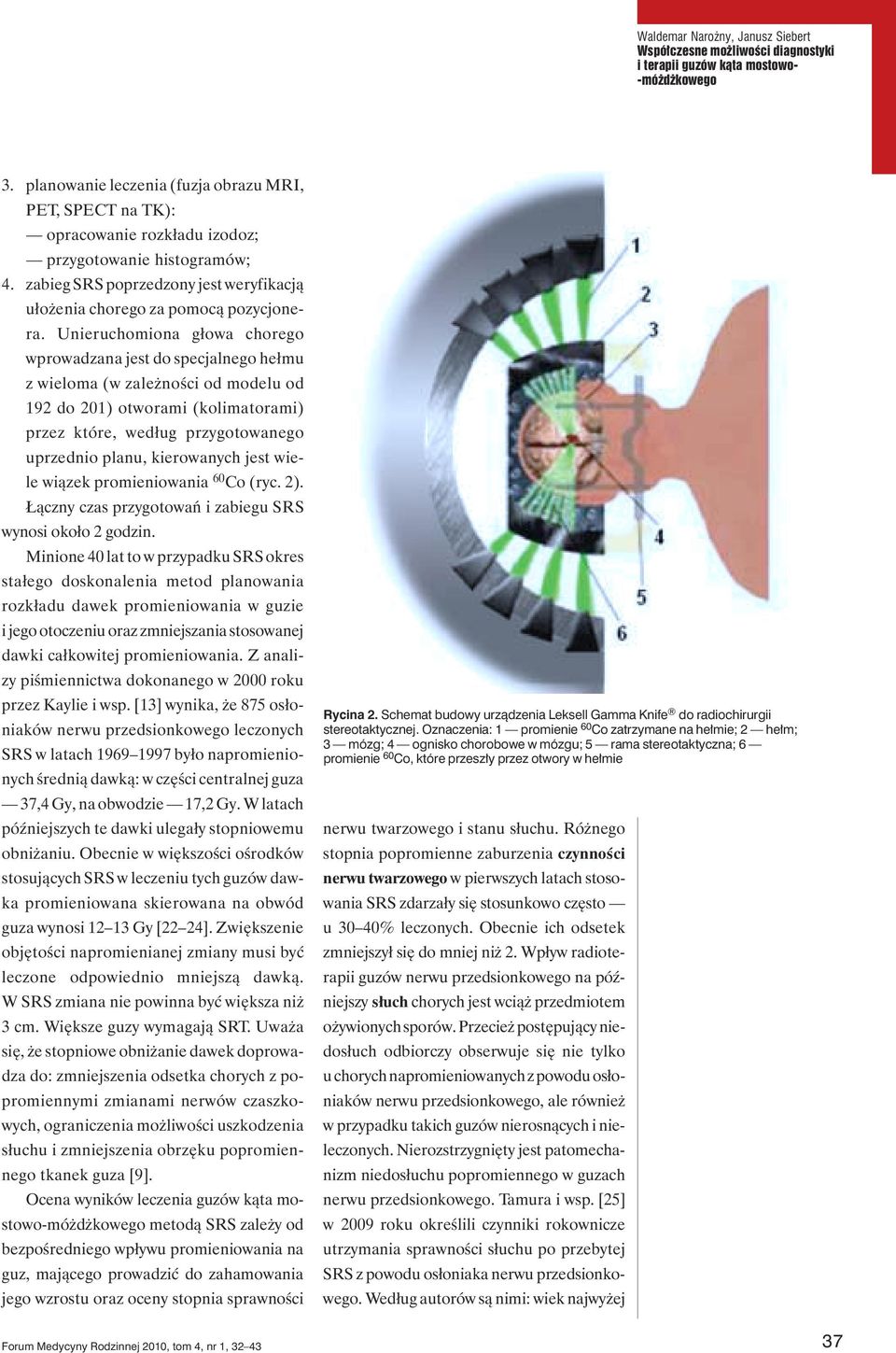 Unieruchomiona głowa chorego wprowadzana jest do specjalnego hełmu z wieloma (w zależności od modelu od 192 do 201) otworami (kolimatorami) przez które, według przygotowanego uprzednio planu,