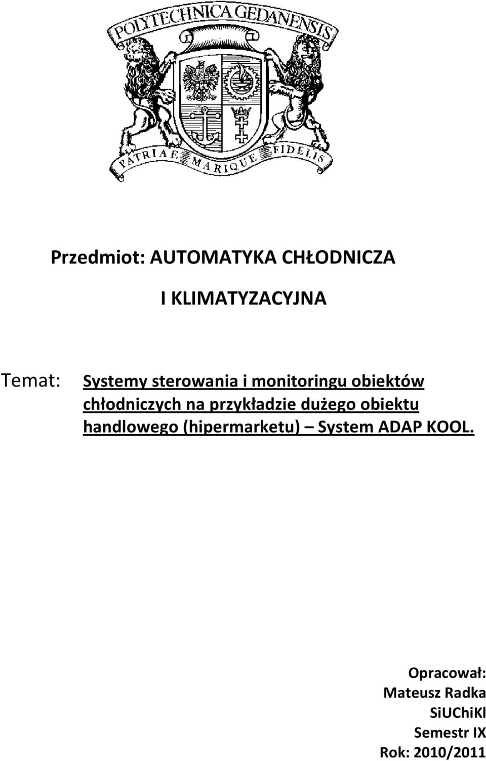 przykładzie dużego obiektu handlowego (hipermarketu) System