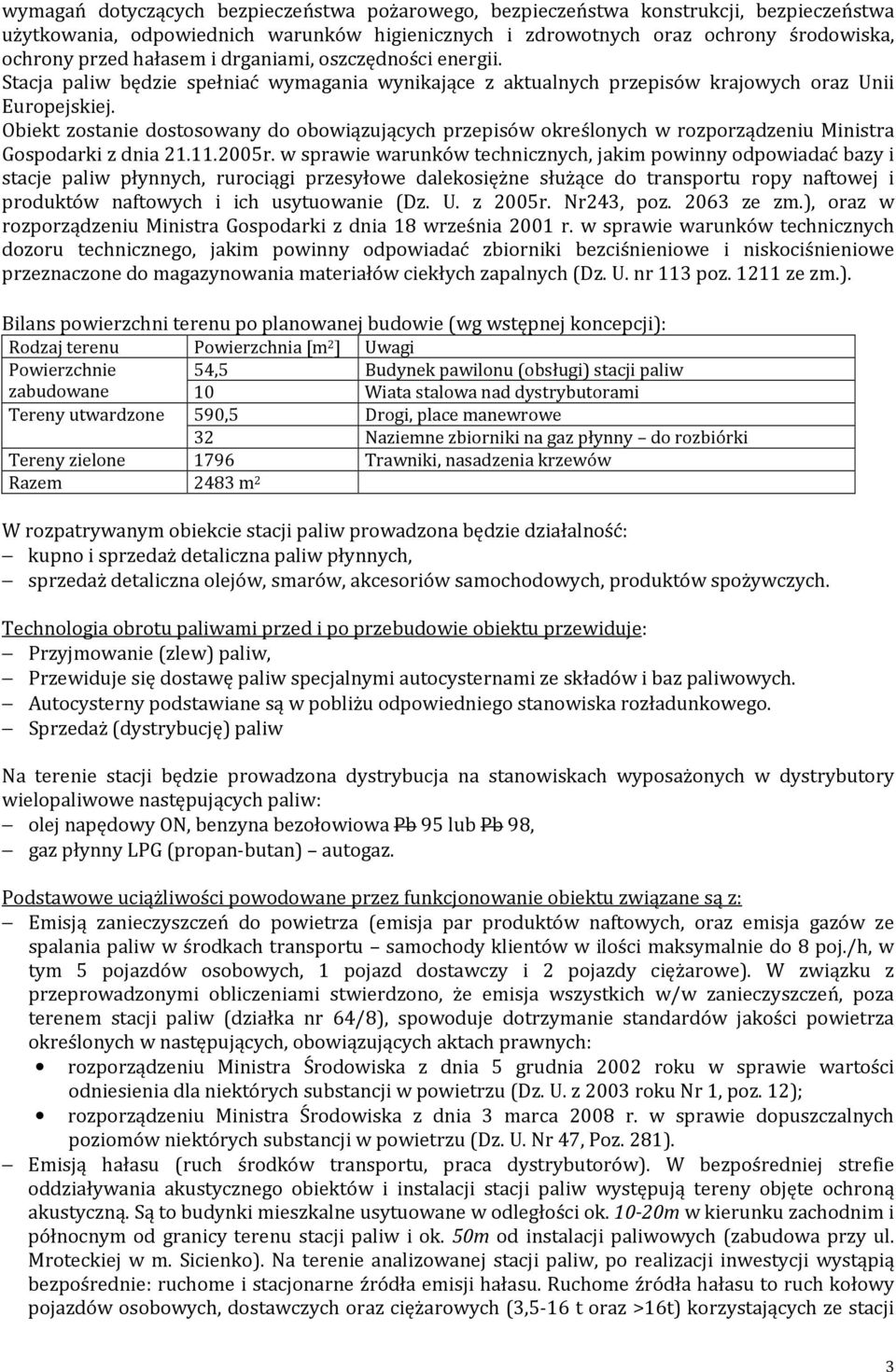 Obiekt zostanie dostosowany do obowiązujących przepisów określonych w rozporządzeniu Ministra Gospodarki z dnia 21.11.2005r.