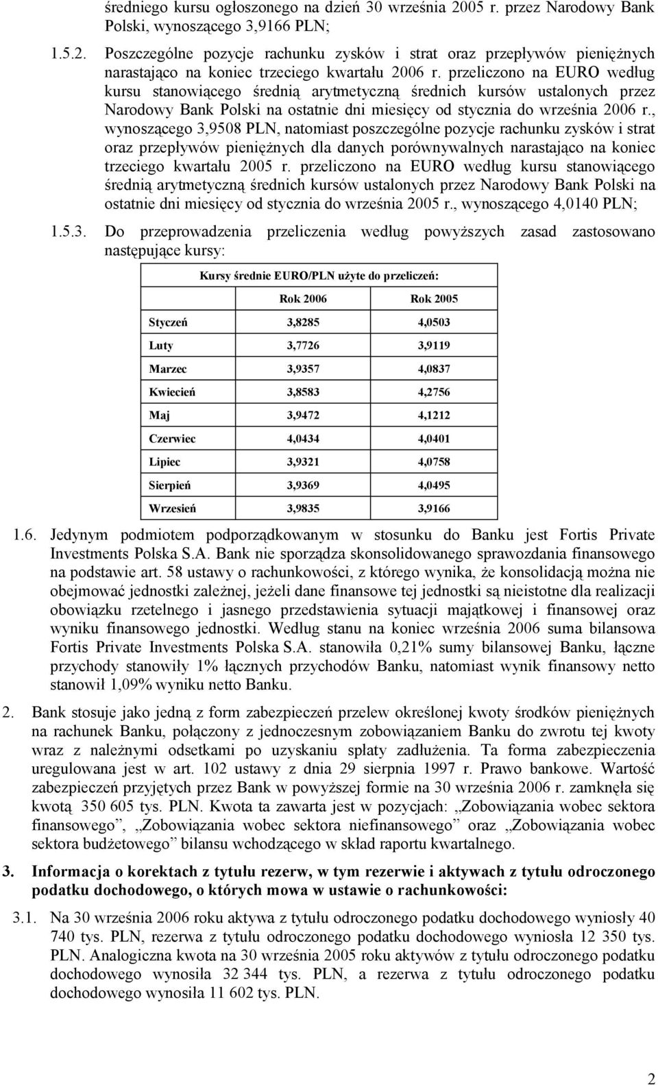 , wynoszącego 3,9508 PLN, natomiast poszczególne pozycje rachunku zysków i strat oraz przepływów pieniężnych dla danych porównywalnych narastająco na koniec trzeciego kwartału 2005 r.