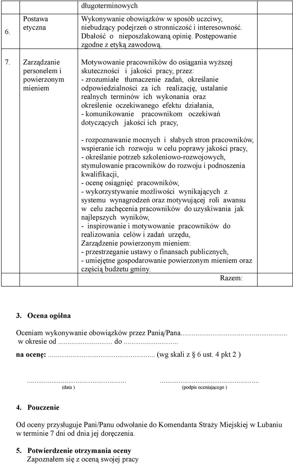 Zarządzanie personelem i powierzonym mieniem Motywowanie pracowników do osiągania wyższej skuteczności i jakości pracy, przez: - zrozumiałe tłumaczenie zadań, określanie odpowiedzialności za ich