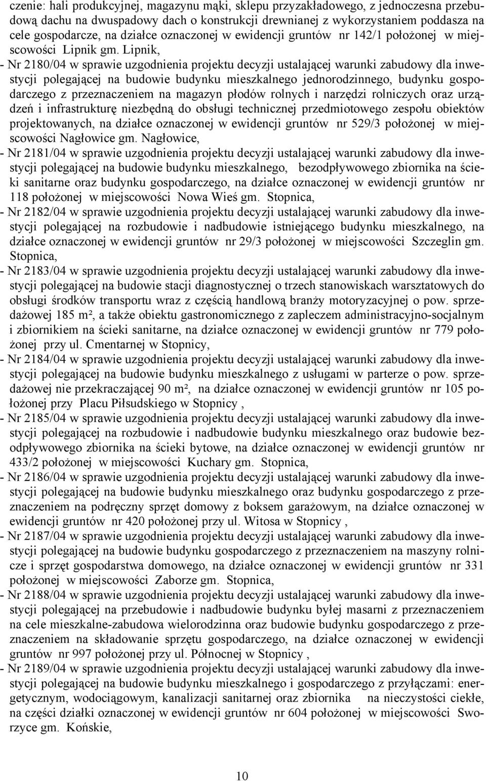 Lipnik, - Nr 2180/04 w sprawie uzgodnienia projektu decyzji ustalającej warunki zabudowy dla inwestycji polegającej na budowie budynku mieszkalnego jednorodzinnego, budynku gospodarczego z