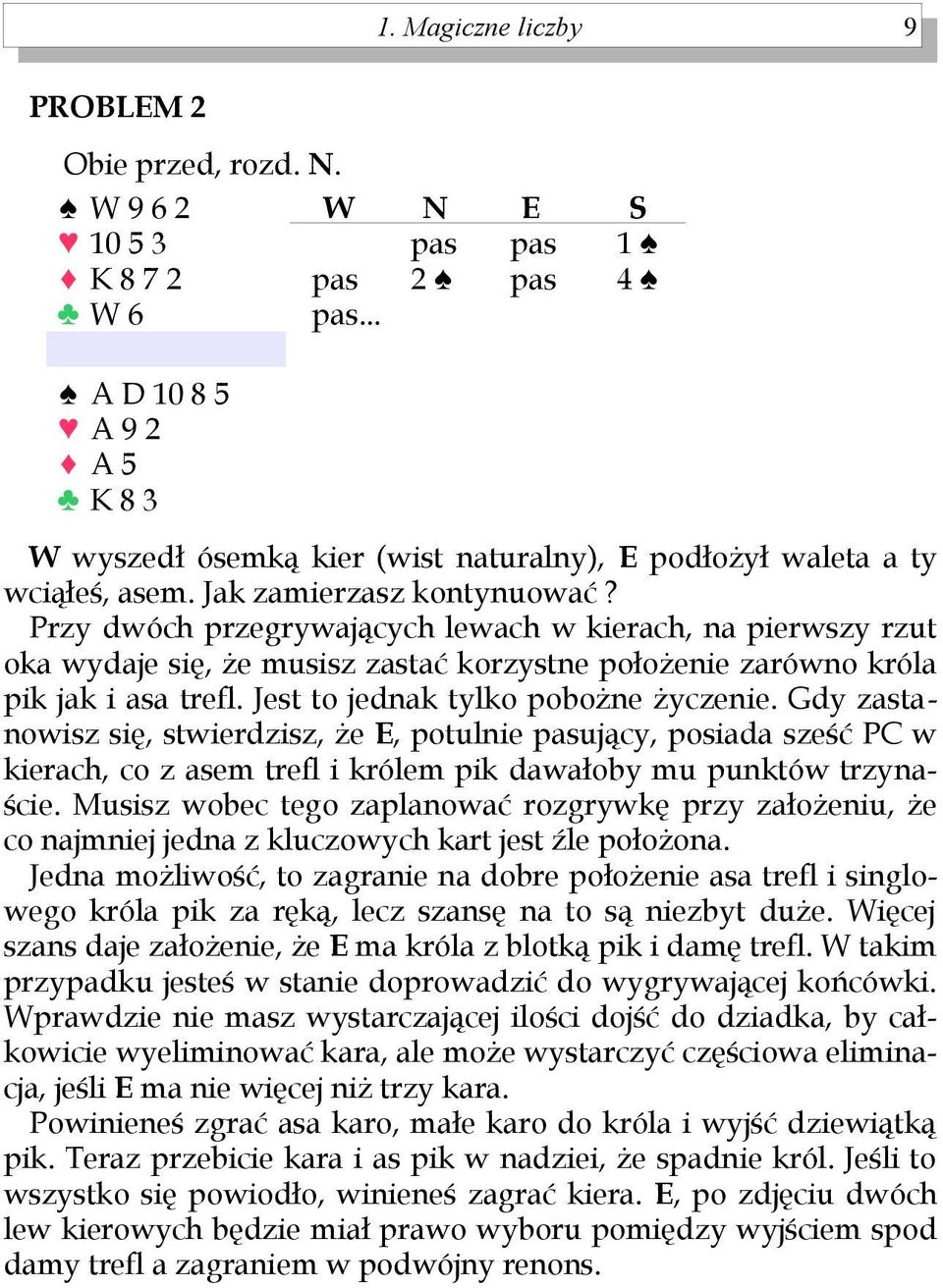 Gdy zastanowisz się, stwierdzisz, że, potulnie ujący, posiada sześć PC w kierach, co z asem trefl i królem pik dawałoby mu punktów trzynaście.