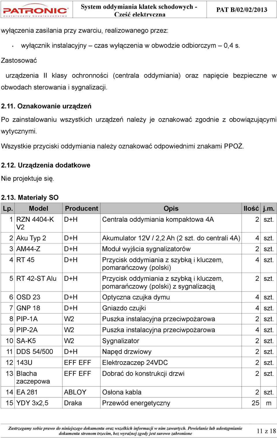 Oznakowanie urządzeń Po zainstalowaniu wszystkich urządzeń należy je oznakować zgodnie z obowiązującymi wytycznymi. Wszystkie przyciski oddymiania należy oznakować odpowiednimi znakami PPOŻ. 2.12.