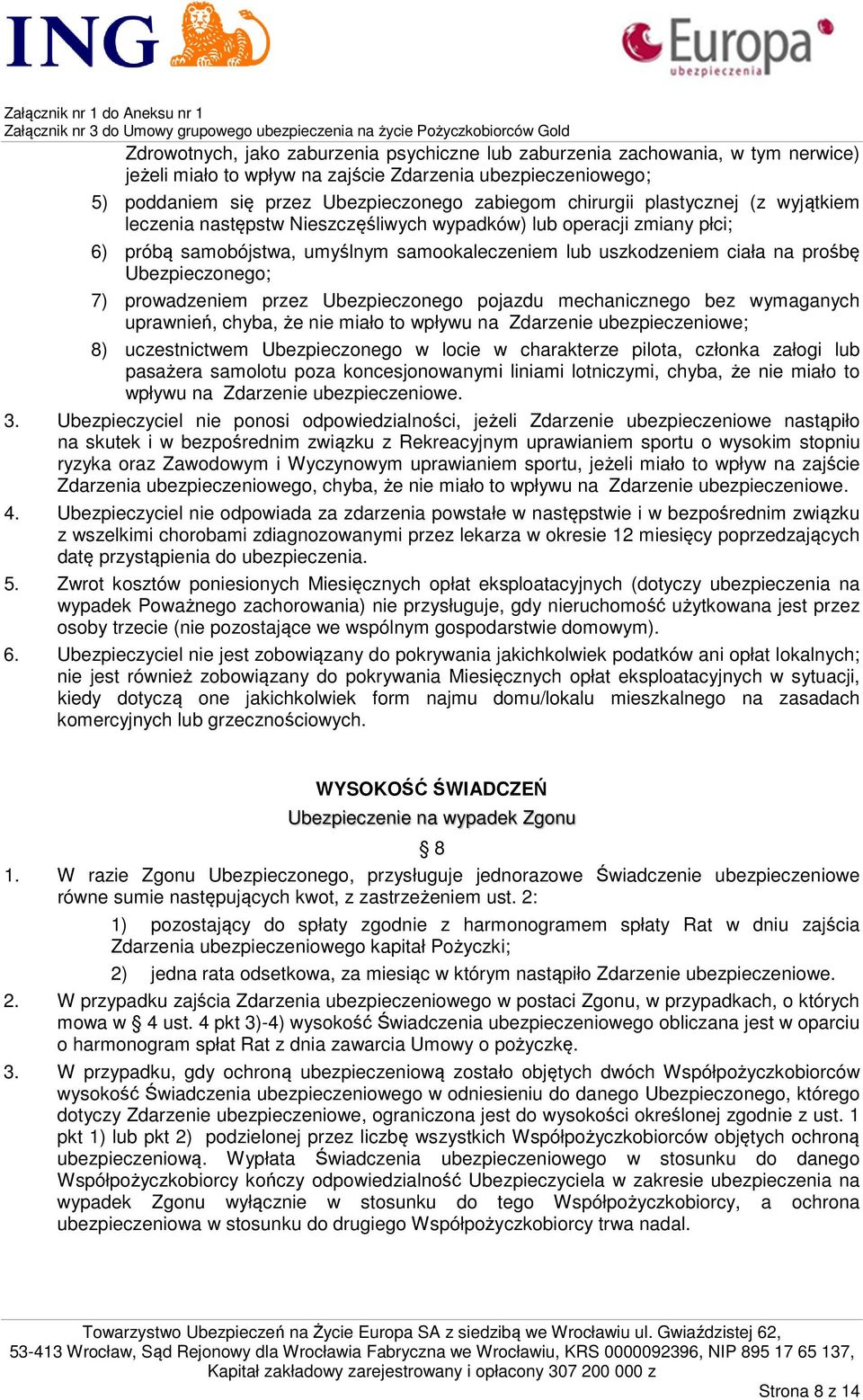 Ubezpieczonego; 7) prowadzeniem przez Ubezpieczonego pojazdu mechanicznego bez wymaganych uprawnień, chyba, że nie miało to wpływu na Zdarzenie ubezpieczeniowe; 8) uczestnictwem Ubezpieczonego w