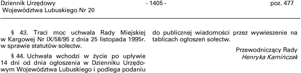 w sprawie statutów sołectw. 44.