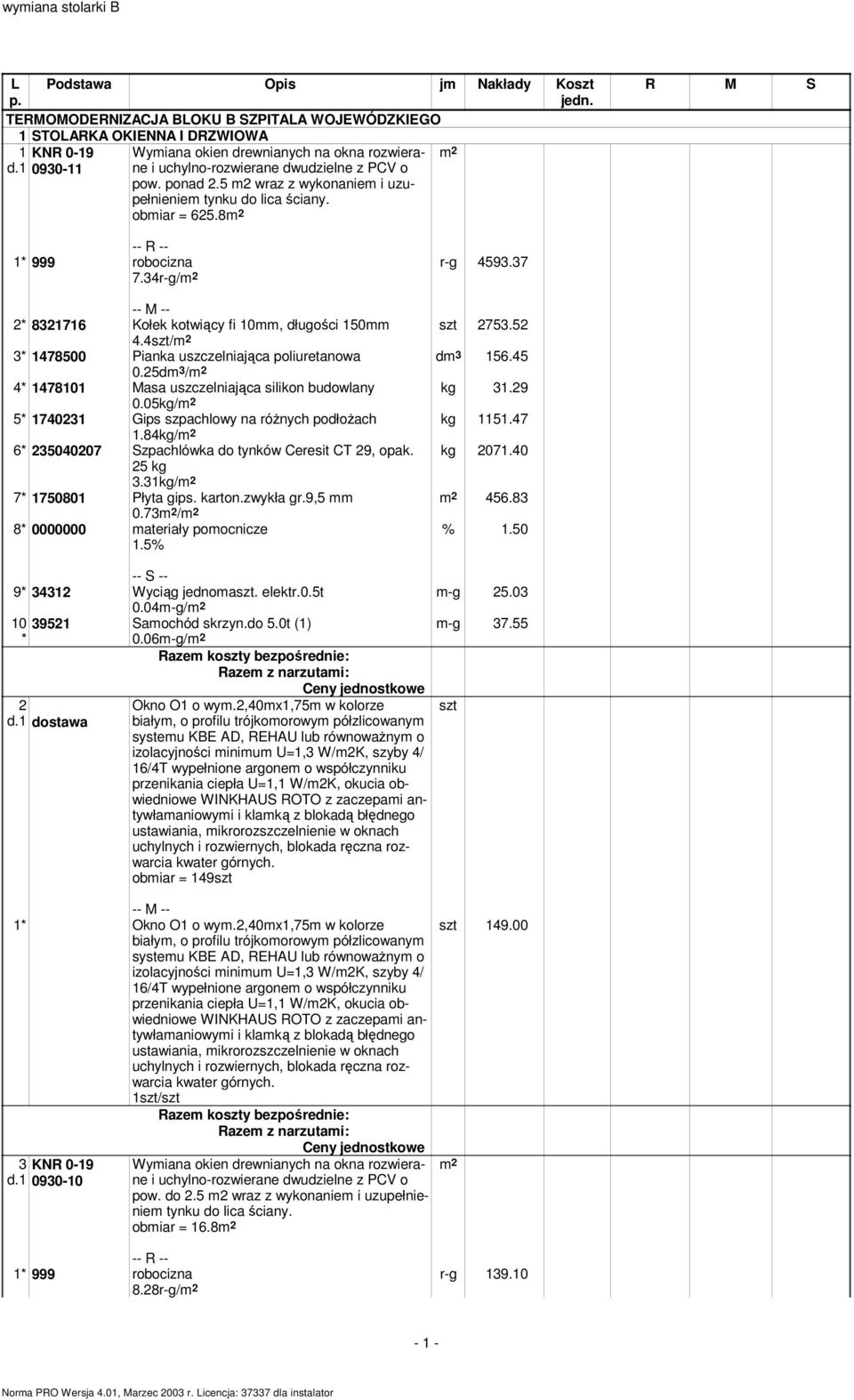 25dm 3 / 4 14781 Masa uszczelniająca silikon budowlany 0.05kg/ 5 1740231 Gips szpachlowy na różnych podłożach 1.84kg/ 6 235040207 Szpachlówka do tynków Ceresit CT 29, opak. kg 2071.40 3.