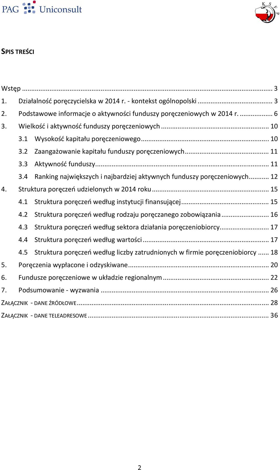 3 Aktywność funduszy... 11 3.4 Ranking największych i najbardziej aktywnych funduszy poręczeniowych... 12 4. truktura poręczeń udzielonych w 2014 roku... 15 4.