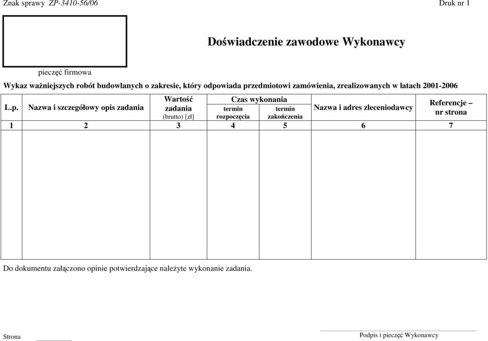 p. Nazwa i szczegółowy opis zadania zadania termin termin Nazwa i adres zleceniodawcy nr strona (brutto)