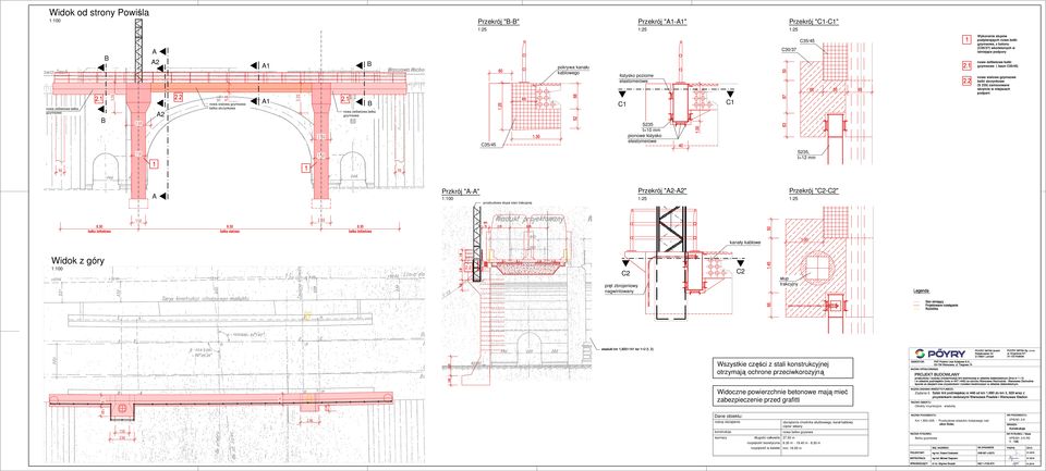 nowa elbetowa belka gzymsowa A2 nowa stalowa gzymsowa belka skrzynkowa A1 nowa elbetowa belka gzymsowa C35/45 C1 S235 t=10 mm pionowe ysko elestomerowe C1 S235, t=12 mm A Przkrój "A-A" przebudowa s