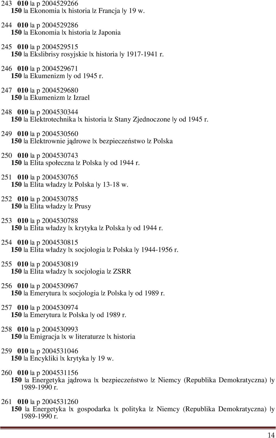 247 010 a p 2004529680 150 a Ekumenizm z Izrael 248 010 a p 2004530344 150 a Elektrotechnika x historia z Stany Zjednoczone y od 1945 r.