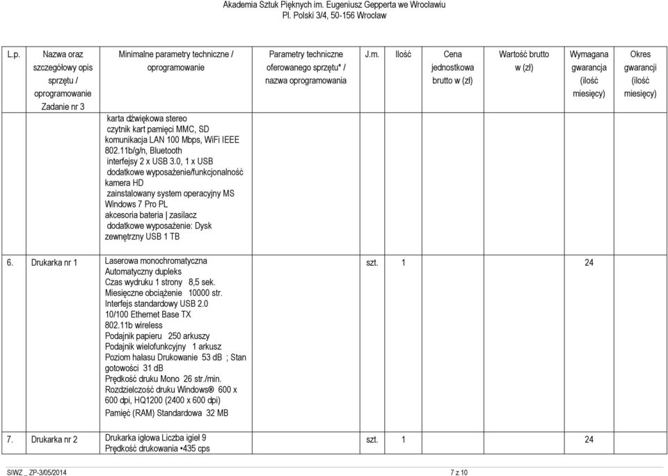 Drukarka nr 1 Laserowa monochromatyczna Automatyczny dupleks Czas wydruku 1 strony 8,5 sek. Miesięczne obciążenie 10000 str. Interfejs standardowy USB 2.0 10/100 Ethernet Base TX 802.