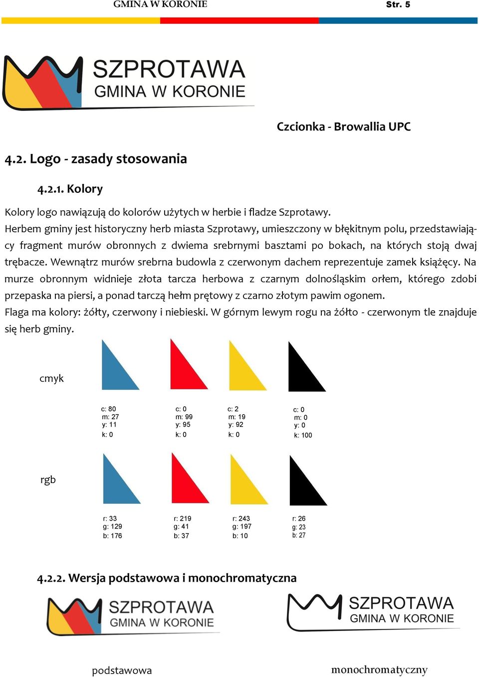 Wewnątrz murów srebrna budowla z czerwonym dachem reprezentuje zamek książęcy.