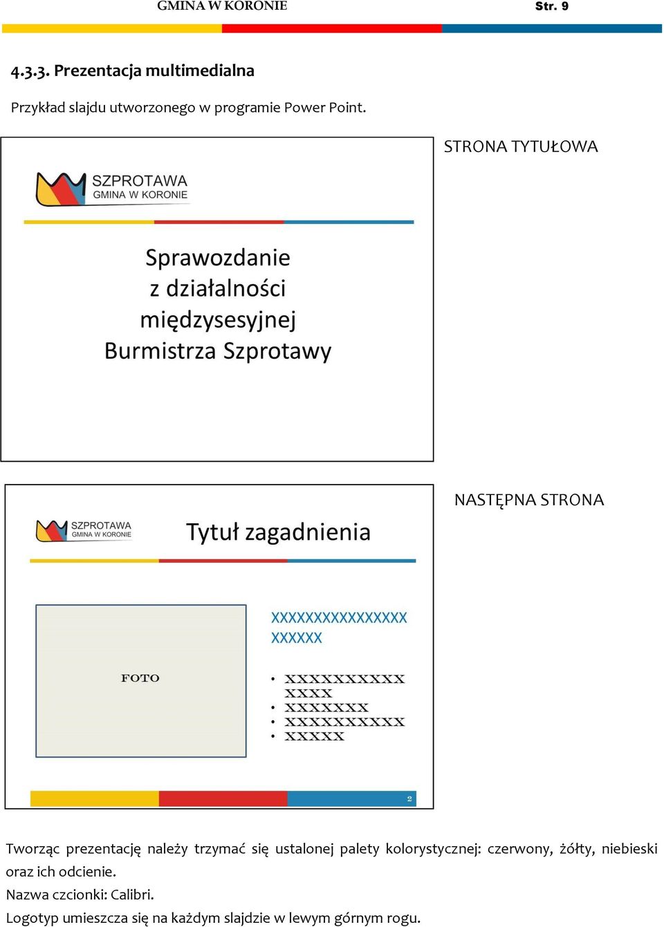 STRONA TYTUŁOWA NASTĘPNA STRONA Tworząc prezentację należy trzymać się ustalonej