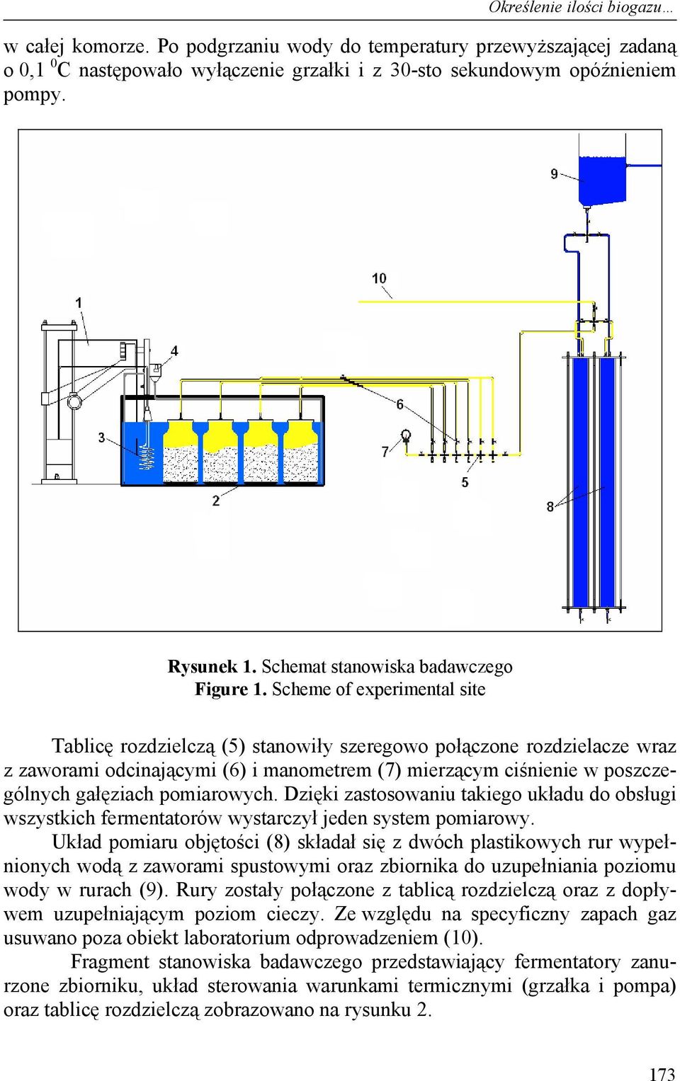 Scheme of experimental site Tablicę rozdzielczą (5) stanowiły szeregowo połączone rozdzielacze wraz z zaworami odcinającymi (6) i manometrem (7) mierzącym ciśnienie w poszczególnych gałęziach