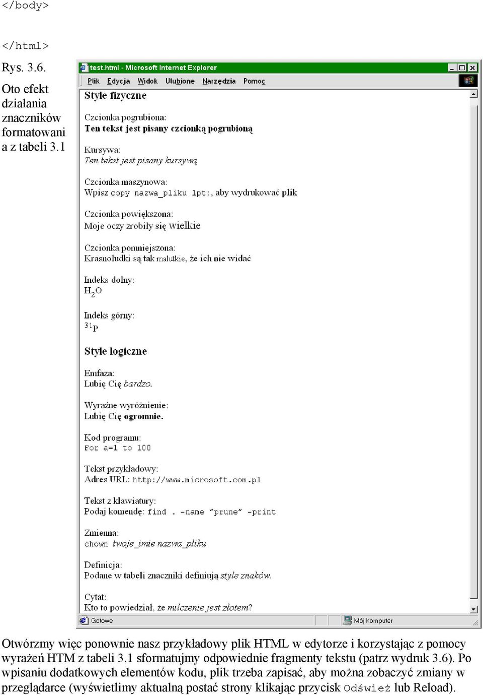 3.1 sformatujmy odpowiednie fragmenty tekstu (patrz wydruk 3.6).